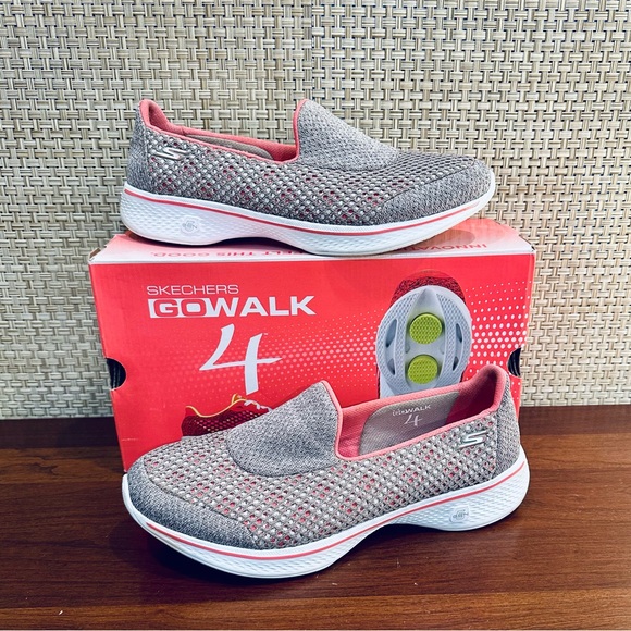 Skechers Shoes - Sketchers GoWalk 4 Taupe/Coral Goga Max Mesh Slip-On Sneakers 9